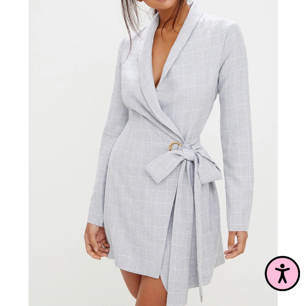 NWT Pretty little thing grey checkered blazer dress